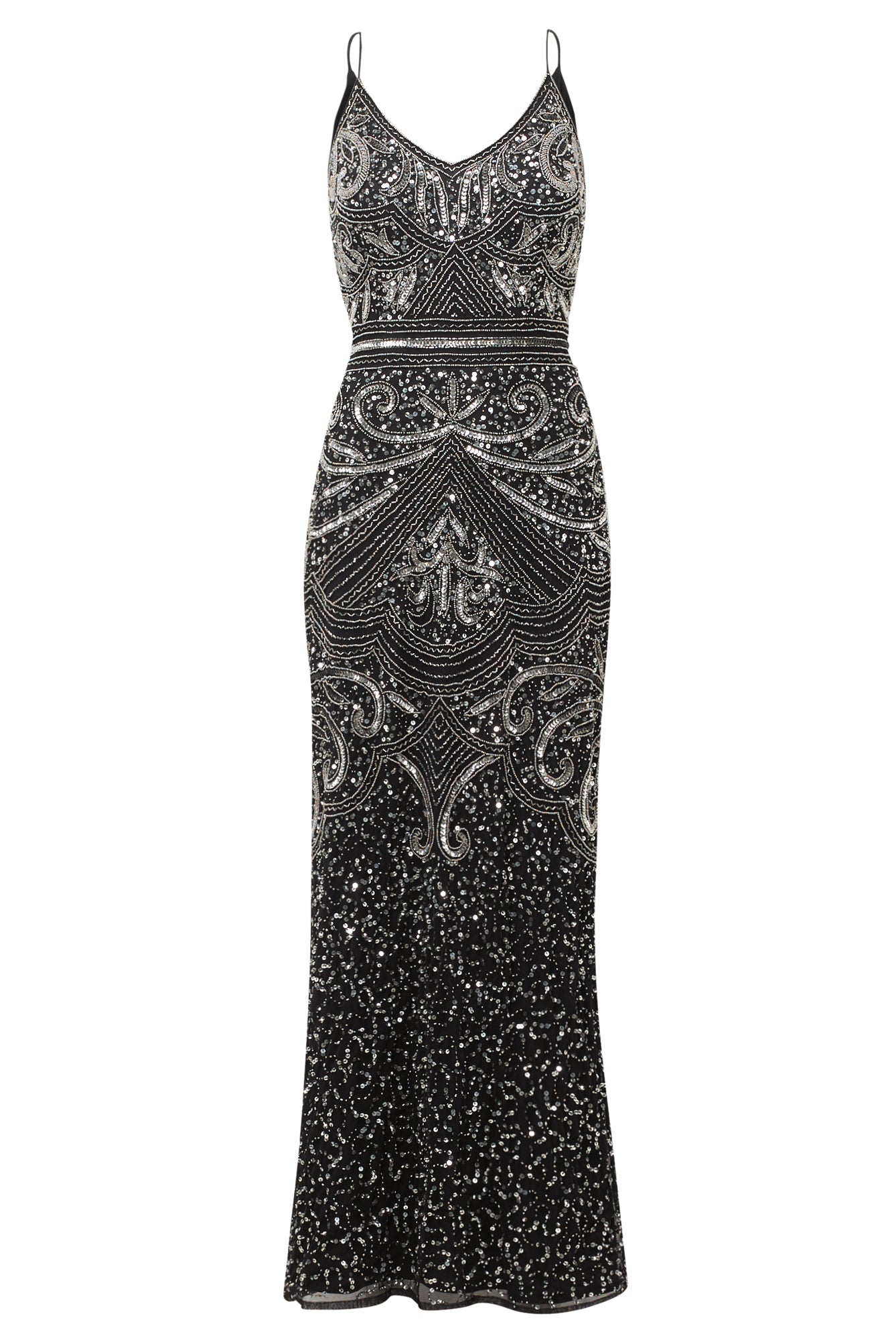 Flory 150.00  black silver full beaded maxi dress