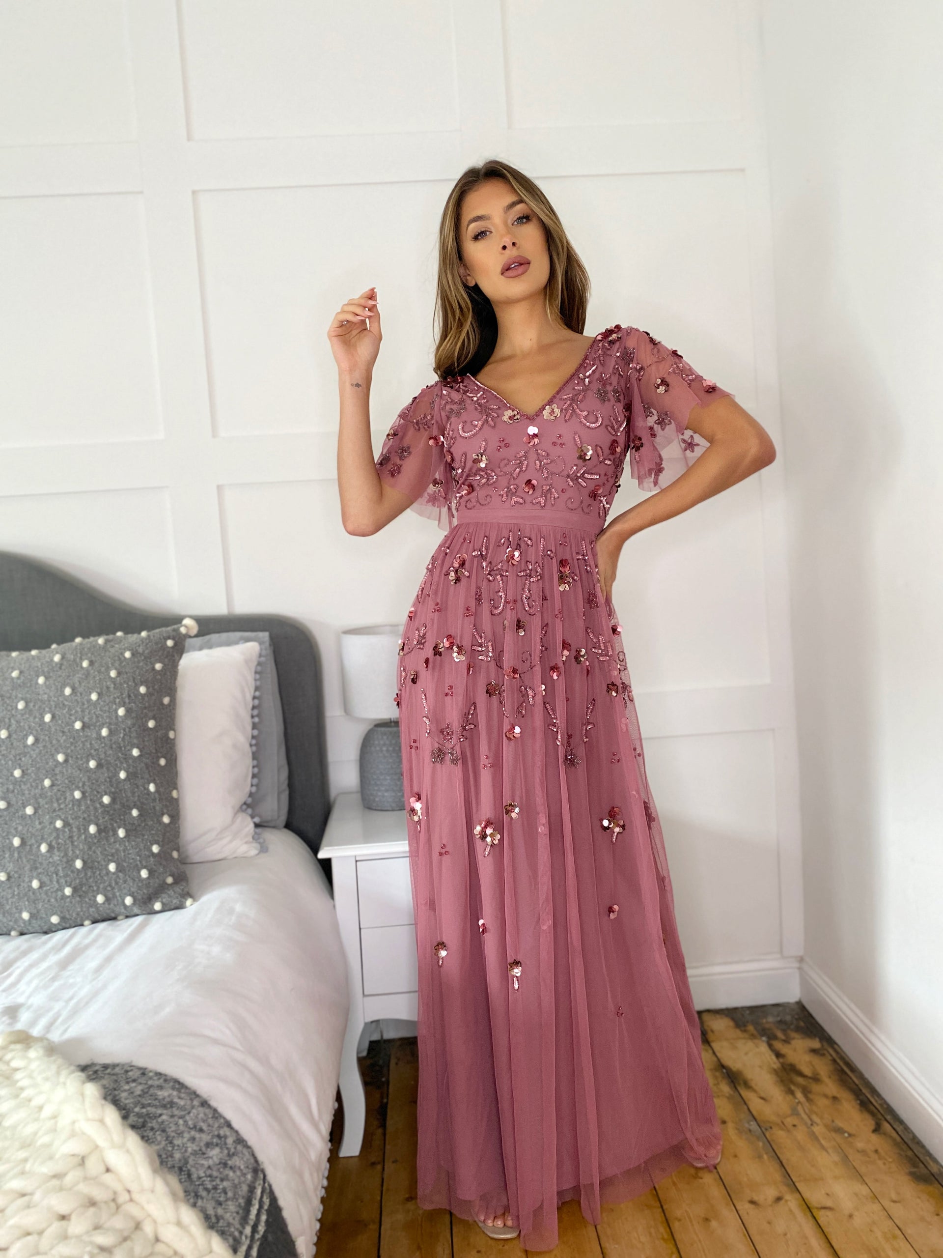 sistaglam monika blush waterfall sequin maxi dress